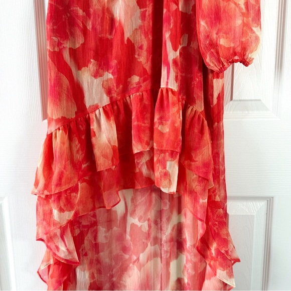 NWT Gianni Bini Pink and Orange Floral One Shoulder High Low Maxi Dress Size 4 - Picture 4 of 13